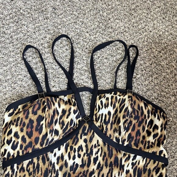 Amoressa Never Say Never Vesper One Piece Swimwear Size 14 Brown Leopard Strappy - Picture 6 of 10